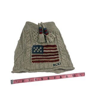 Polo Ralph Lauren Vintage 80s/90s RL 67 American Flag Cable Knit Beanie Hat Tan